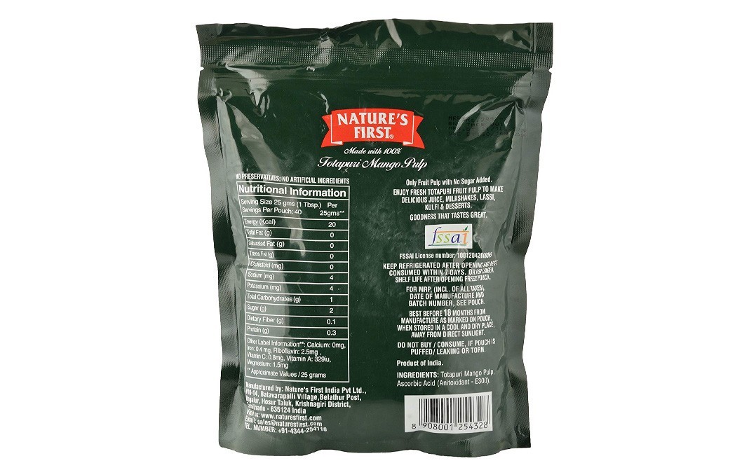 Nature's First Totapuri Mango Pulp    Pack  1 kilogram